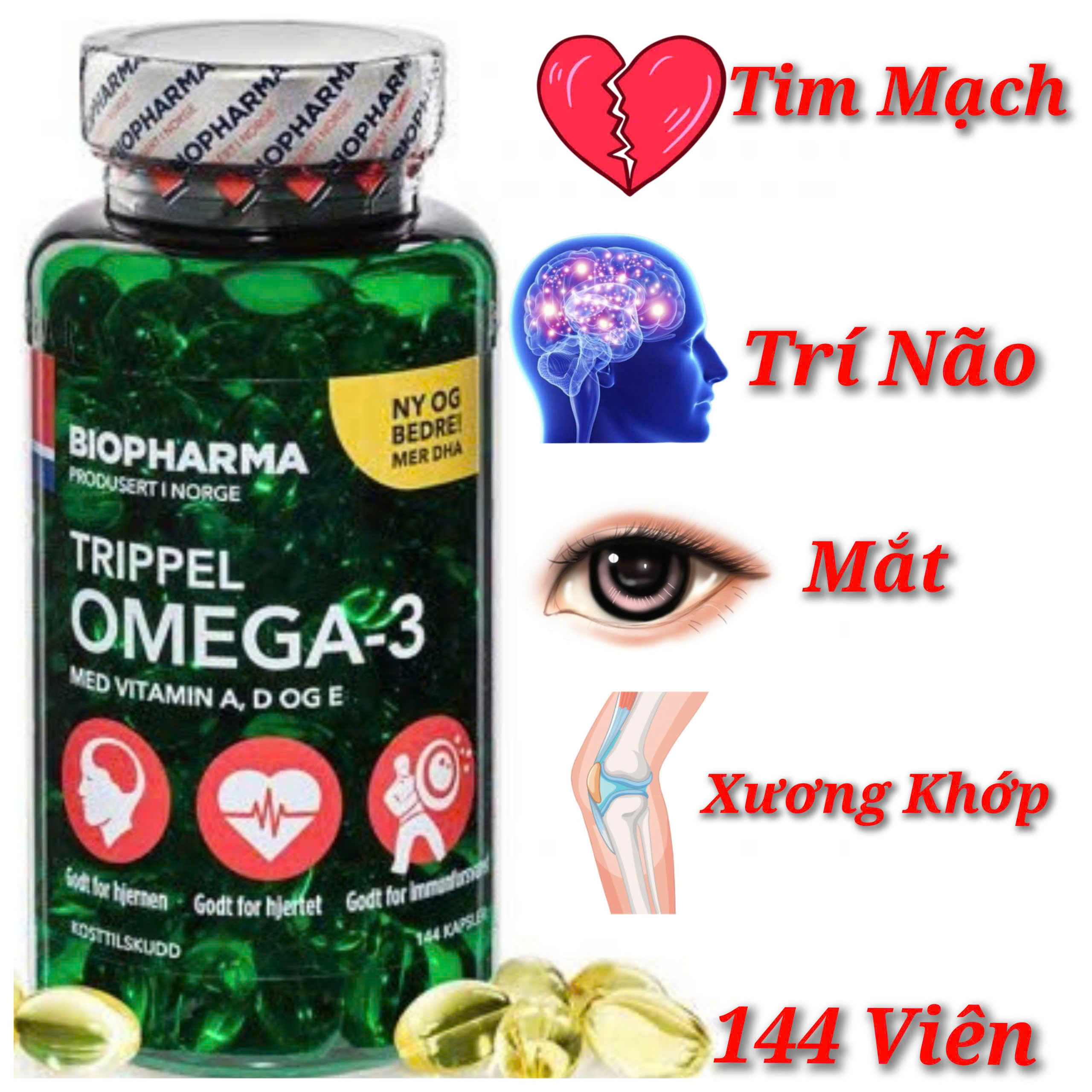 Dầu cá Omega 3 - Trippel omega 3 (144 viên/lọ) - bổ sung dưỡng chất cho não, tim , mắt và xương khớp 3 Trippel Omega 3 (144 Viênlọ) Bổ Sung Dưỡng Chất Cho Não, Tim , Mắt Và Xương Khớp (5)