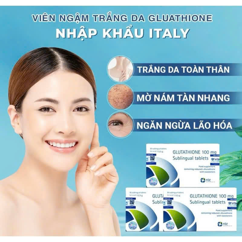 Viên Ngậm Trắng Da Glutathione 100mg – Ntc Pharma giúp trắng da, trị nám, tàn nhang 6 Viên Ngậm Trắng Da Glutathione 100mg Ntc Pharma Giúp Trắng Da, Trị Nám, Tàn Nhan (6)
